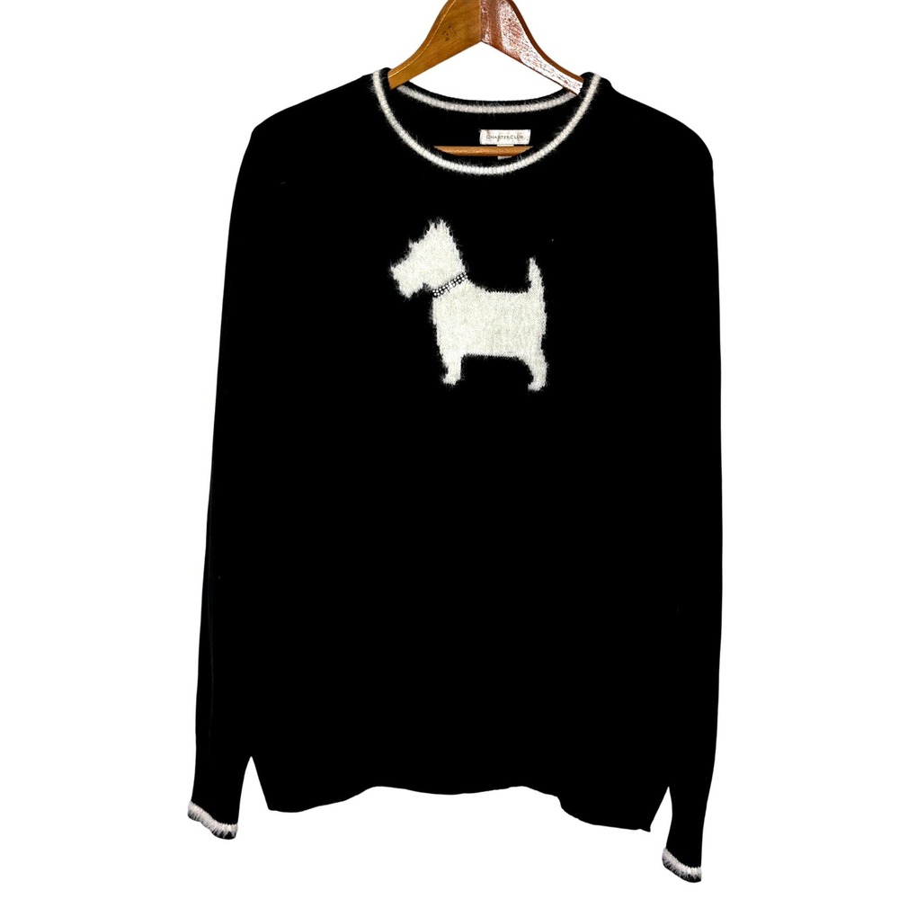 Charter Club Womens Scottie Dog Rhinestone Sweater XL Black Novelty Dog Lover